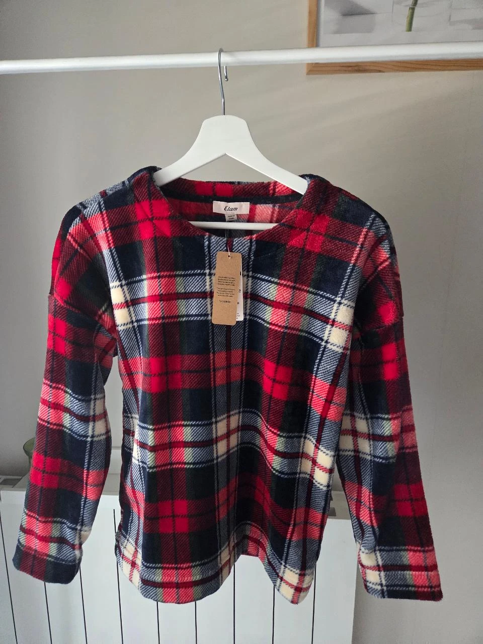 Haut sweat de pyjama carreaux rouge marine tout doux cocooning ETAM • XS • Neuf